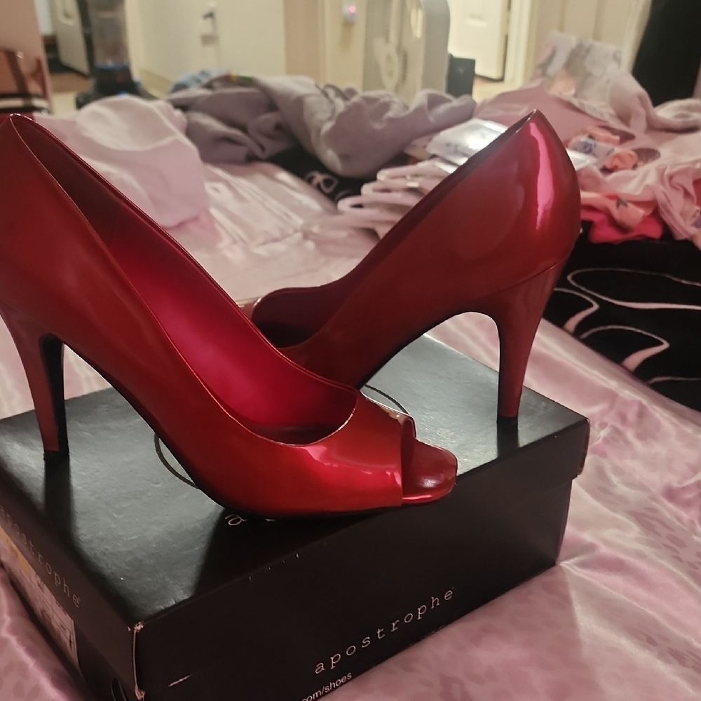 Apostrophe Women's Red Peep-Toe Heels Worn Once.